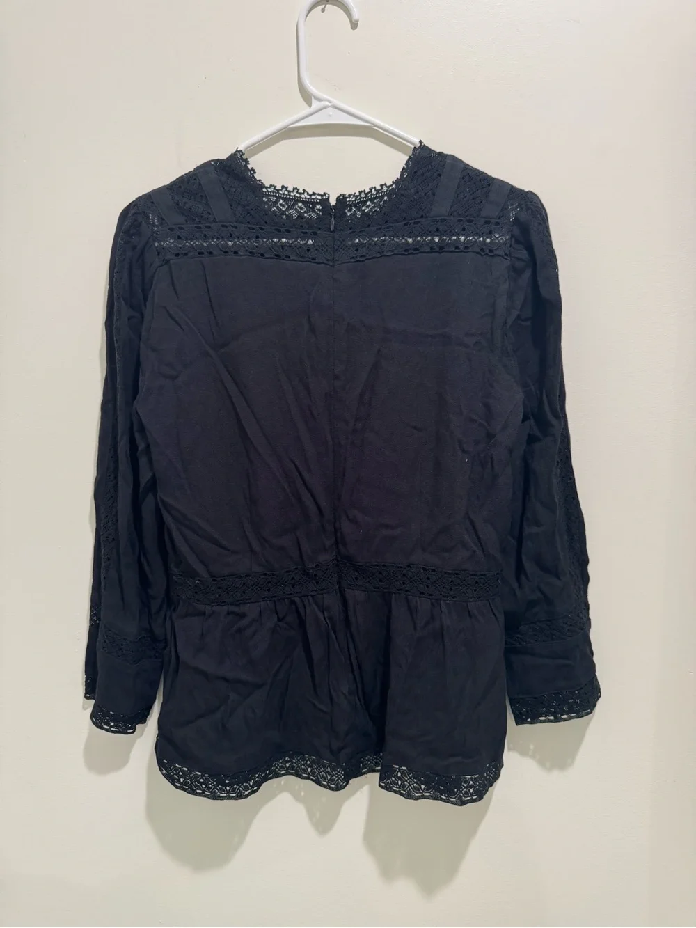 J.Crew Point Sur Black Lace Trim Peplum Blouse Size 6 NWT
